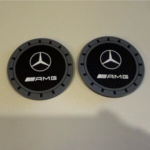 AMG Mercedes Car Cup Coasters in Black and Gray Set of 2 NWT